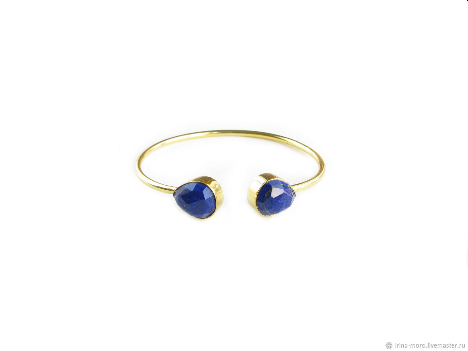Gold bracelet with lapis lazuli, bracelet with two stones, lapis lazuli bracelet, Bead bracelet, Moscow,  Фото №1