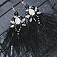 Earrings with black feathers, white rhinestones and Swarovski crystals, Earrings, Tambov,  Фото №1