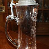 Винтаж handmade. Livemaster - original item Glass beer mug with lid, hand-engraved, Herm. Handmade.