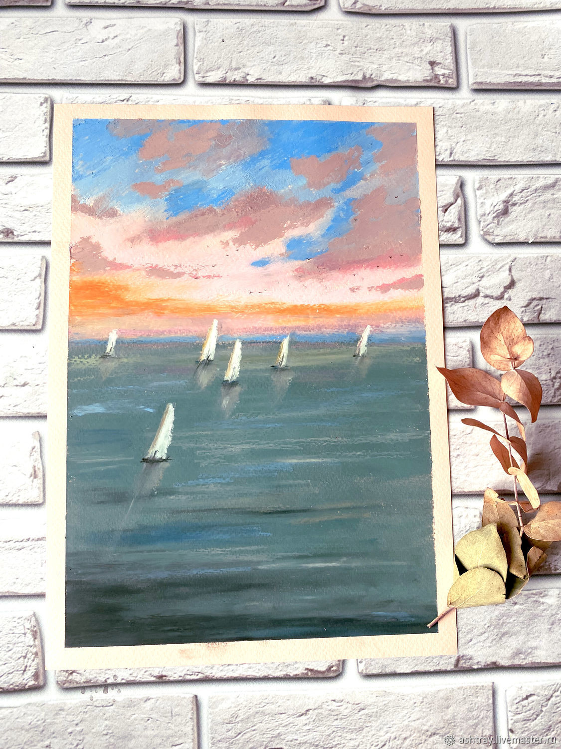'The wind breathes into the sails' pastel painting, sea, landscape, Pictures, Korsakov,  Фото №1