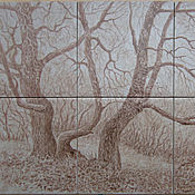 Картины и панно handmade. Livemaster - original item Panel of tiles Autumn. Bare trees. Handmade.