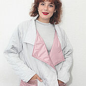 Одежда handmade. Livemaster - original item Jacket pink gray short under the belt plus size oversize. Handmade.