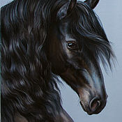 Картина мужчине Конь, реализм, пастель