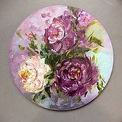 Картины и панно handmade. Livemaster - original item Oil painting of multi-colored peonies on a round canvas.Painting with flowers. Handmade.