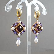 Украшения handmade. Livemaster - original item Purple earrings with amethyst and pearls, lilac diamond earrings. Handmade.