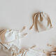 7h9cm. Set of 30pcs. Linen, beige and white pouches, Bonbonniere, Krasnoyarsk,  Фото №1