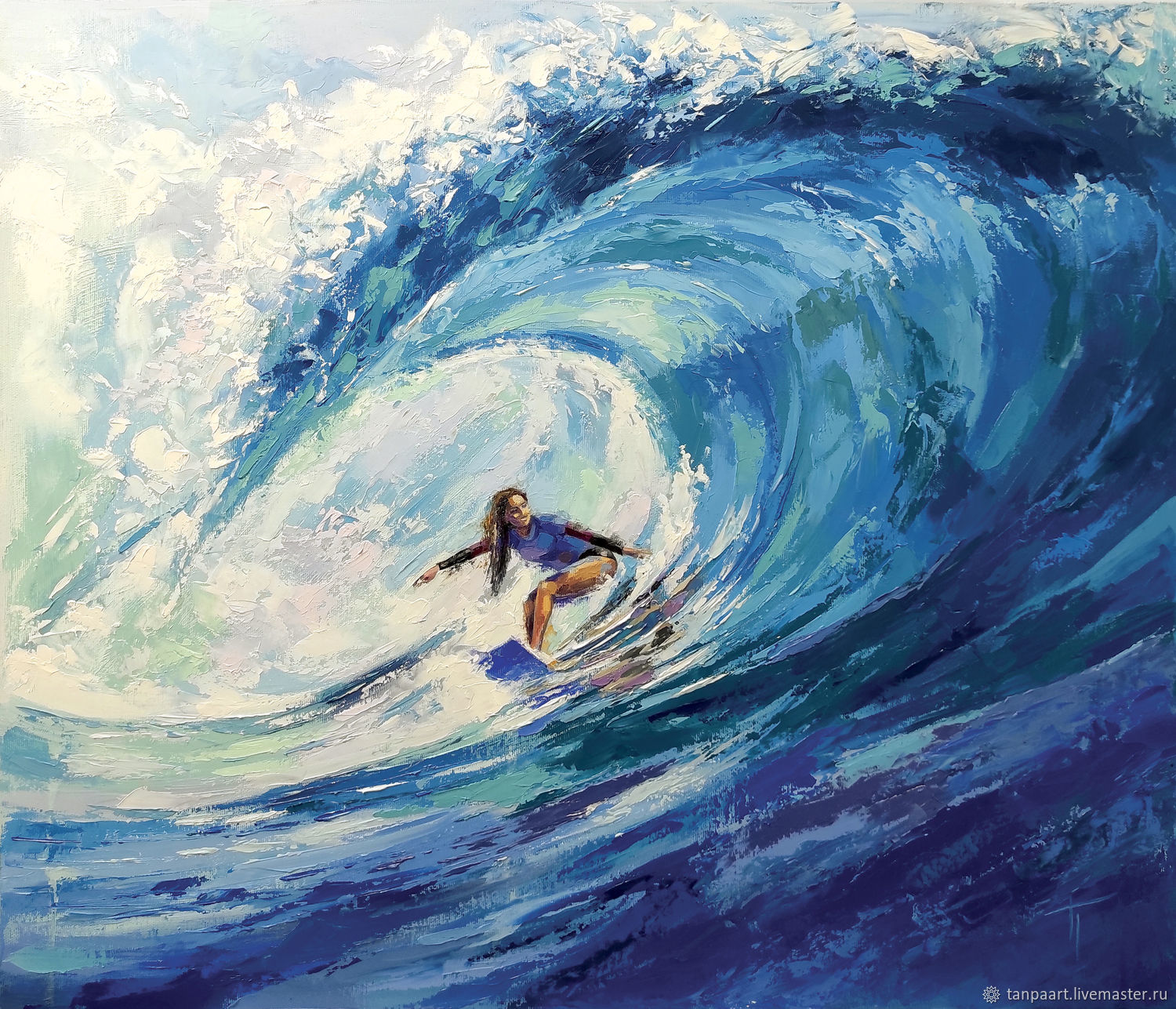 Рисунки масляными красками волна с серфингом