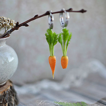 Украшения ручной работы. Ярмарка Мастеров - ручная работа Серьги "Морковка".. Handmade.