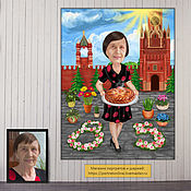Сувениры и подарки handmade. Livemaster - original item A gift to mom, grandmother for the 35th anniversary. Cartoon, Kremlin, Moscow, flowers. Handmade.