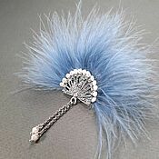 Украшения handmade. Livemaster - original item Favorite Fan Blue Brooch with white pearls and feathers. Handmade.