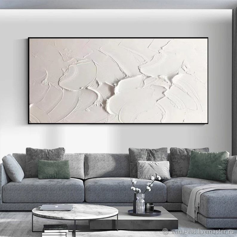 Белая картина маслом на холсте Абстракция маслом в интерьер в интернет ...