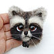 Brooch-pin: The Raccoon felted brooch felt brooch, Brooches, Maloyaroslavets,  Фото №1