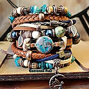 Украшения handmade. Livemaster - original item Wide bracelet with stones in the Boho style 