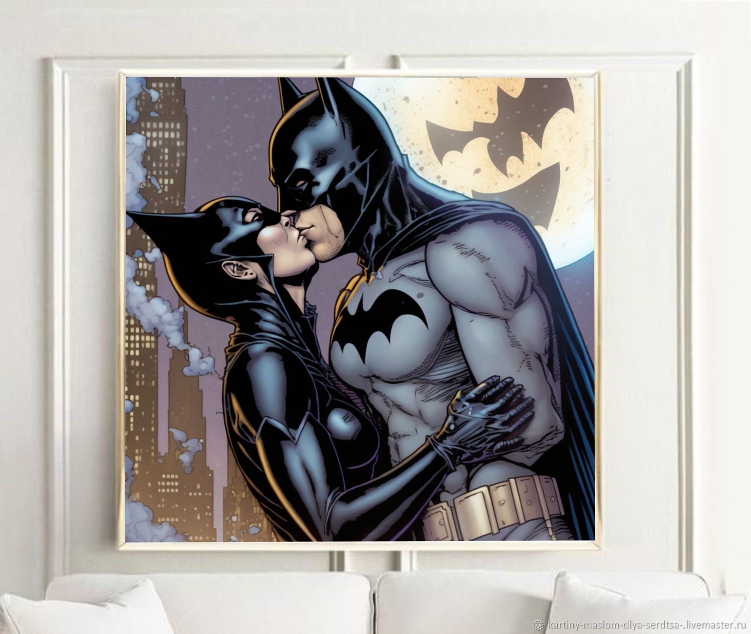 Женщина-кошка и бэтмен, поцелуй 80х80 Раскраска картина по номерам на холсте Z-AB532-80x80
