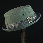 Аксессуары handmade. Livemaster - original item Summer olive canvas cotton pork pie bucket hat PPH-26. Handmade.