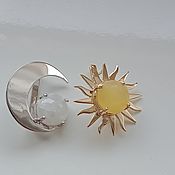 Украшения handmade. Livemaster - original item Earrings Sun gold 585 with opal and Moon 925 silver with moonstone. Handmade.