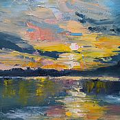 Картины и панно handmade. Livemaster - original item Oil painting sunset lake landscape on canvas. Handmade.