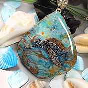 Украшения handmade. Livemaster - original item Sea turtle – double-sided pendant with a holder made of 925 silver. Handmade.