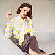 Blusa de flores de algodón, blusa con lazo gris amarillo en la oficina. Blouses. mozaika-rus. Ярмарка Мастеров.  Фото №4