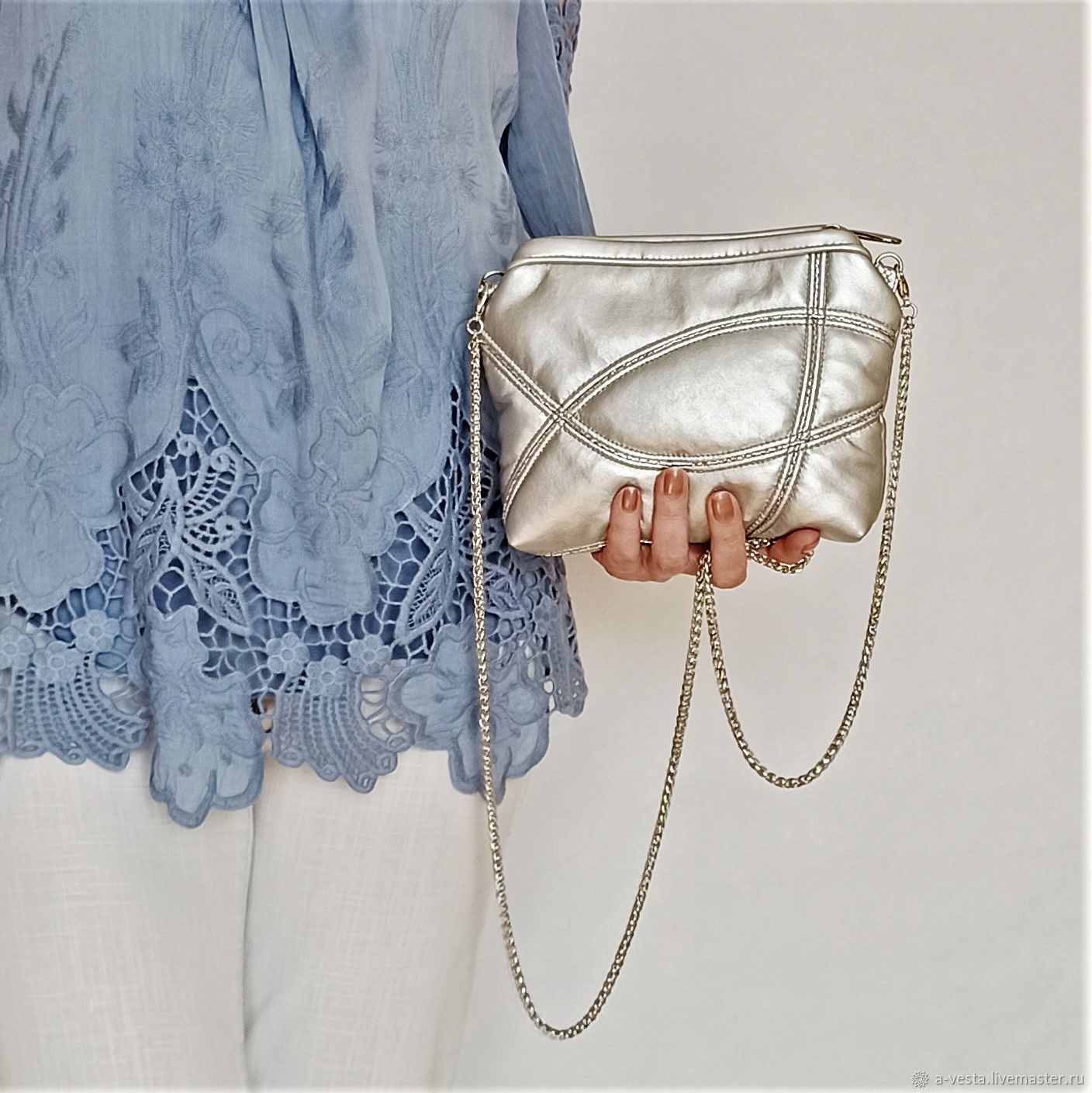 small silver clutch bag
