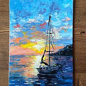 Картины и панно handmade. Livemaster - original item Painting Sailboat, sea, oil painting 20*14 cm.. Handmade.