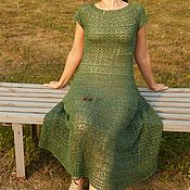 Одежда handmade. Livemaster - original item Openwork linen dress knitted lace dark green Forest Fairy. Handmade.