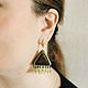 Brown triangular earrings made of wood with chrysolite and citrine, Earrings, Moscow,  Фото №1