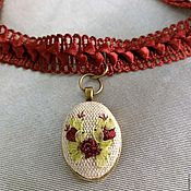 Украшения handmade. Livemaster - original item Necklace-choker for women, Choker with embroidered pendant "Burgundy r. Handmade.