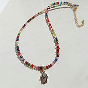 Украшения handmade. Livemaster - original item Choker of multicolored beads small beads with a pendant from the evil eye. Handmade.