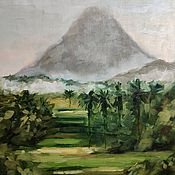 Картины и панно handmade. Livemaster - original item Bali Oil painting 30 x 40 cm palm trees painting volcano. Handmade.