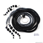 Аксессуары handmade. Livemaster - original item Thin belt rope made of beads with agate and river pearls black. Handmade.