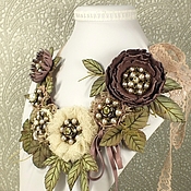 Украшения handmade. Livemaster - original item Misty Rose Valley. Necklace and 2 brooches. Leather, textiles, pearls. Handmade.