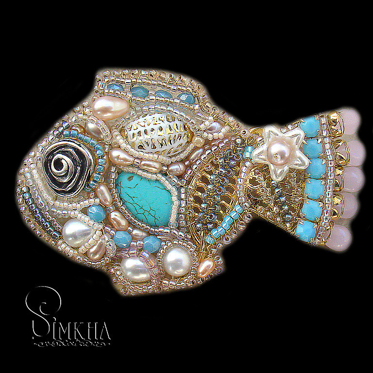 Brooch 'delicate Fish with turquoise', Brooches, Netanya,  Фото №1