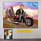 gift for birthday. Cartoon photo biker, motorcycle rider, Caricature, Moscow,  Фото №1
