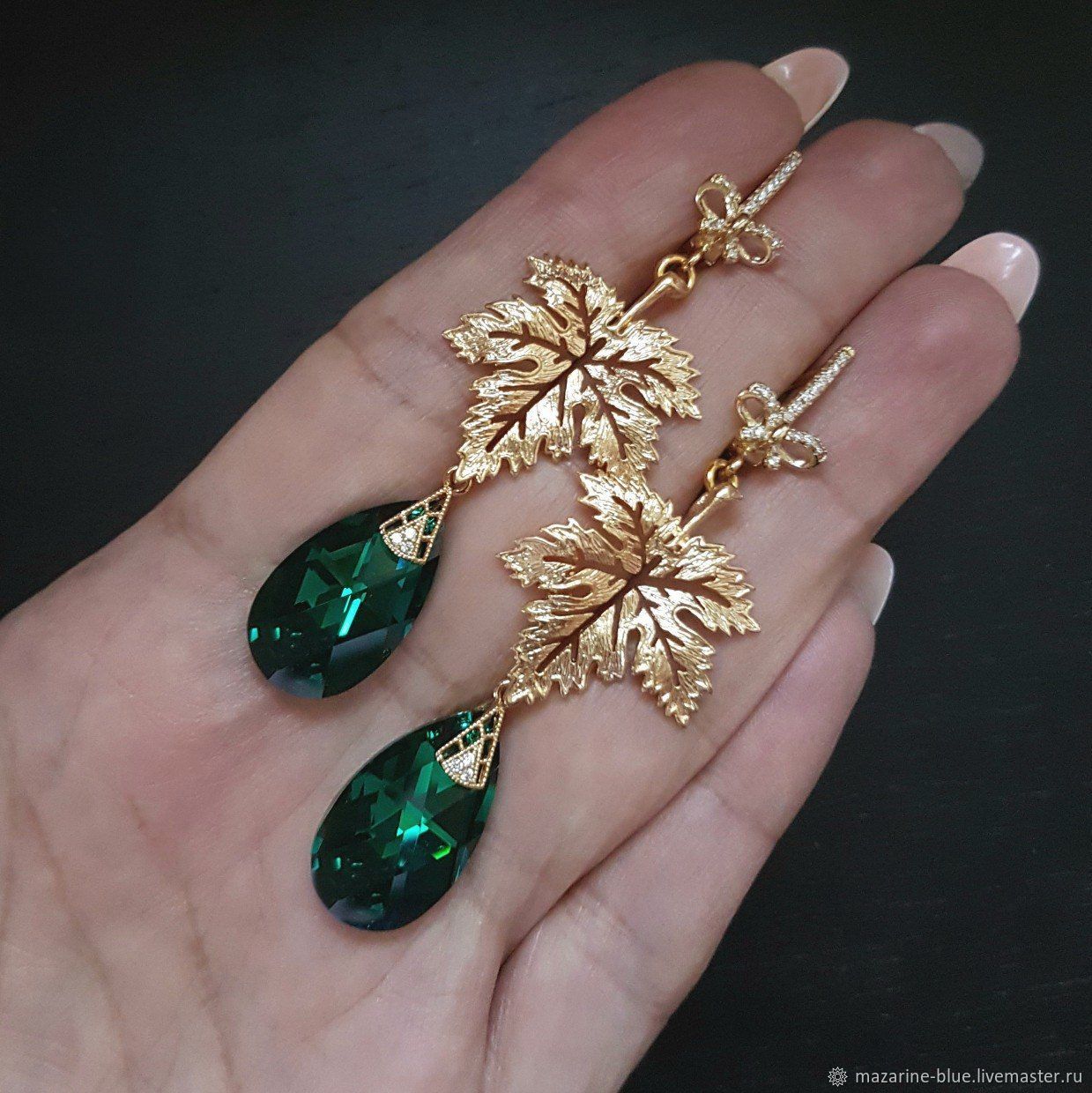 Emerald Green Crystal Drop Earrings Online On Livemaster Earrings Handmade Livemaster Emerald Green Crystal Drop