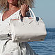 Women's white handmade bag made of Buffalo leather with a stamp, Valise, Rimini,  Фото №1
