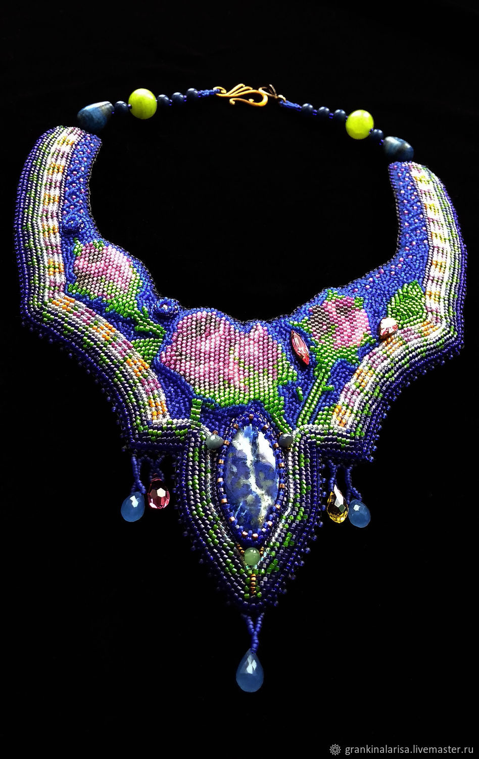 Necklace with lapis embroidered beaded 'scarf', Necklace, Ekaterinburg,  Фото №1