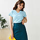 Cotton satin Moray eel skirt, A-line blue skirt with a slit. Skirts. mozaika-rus. My Livemaster. Фото №4