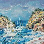 Картины и панно handmade. Livemaster - original item Oil painting of a yacht at sea Painting in the interior a gift to a traveler. Handmade.