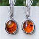 Black Friday. Earrings with natural amber 'Amber', Earrings, Korolev,  Фото №1