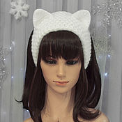 Аксессуары handmade. Livemaster - original item Headband with Cat ears knitted hair White. Handmade.