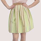 Одежда handmade. Livemaster - original item Green cotton short striped skirt with a leather belt. Handmade.