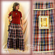 Long skirt tiered 'Red+blue',cotton,country,boho,tartan, Skirts, Mytishchi,  Фото №1