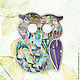 Brooch `Doll` ARIEL - Alena - Moscow MOSAIC Brooch Owl Brooch pin with charoite Brooch with mother of pearl Brooch mosaic Natural stones
