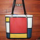 Mondrian Leather woman red yellow black handbag "Squares". Tote Bag. Leather  Art  Phantasy. My Livemaster. Фото №5