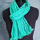 Linen mint scarf with green and blue hand-painted. Scarves. SilkColor. My Livemaster. Фото №4