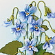 Картина Фиалки из серии «Ботаническая коллекция. Весна».  Вышивка лентами. Панно на стену. Миниатюра. Фрагмент