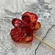 Брошь Красная Орхидея из муранского стекла, Брошь-игла, Пятигорск,  Фото №1