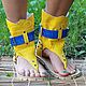 High sandals in Yellow textured leather Croco blue. Sandals. Katorina Rukodelnica HandMadeButik. Online shopping on My Livemaster.  Фото №2