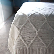Для дома и интерьера handmade. Livemaster - original item Knitted white plaid. The pattern of the rhombus.. Handmade.